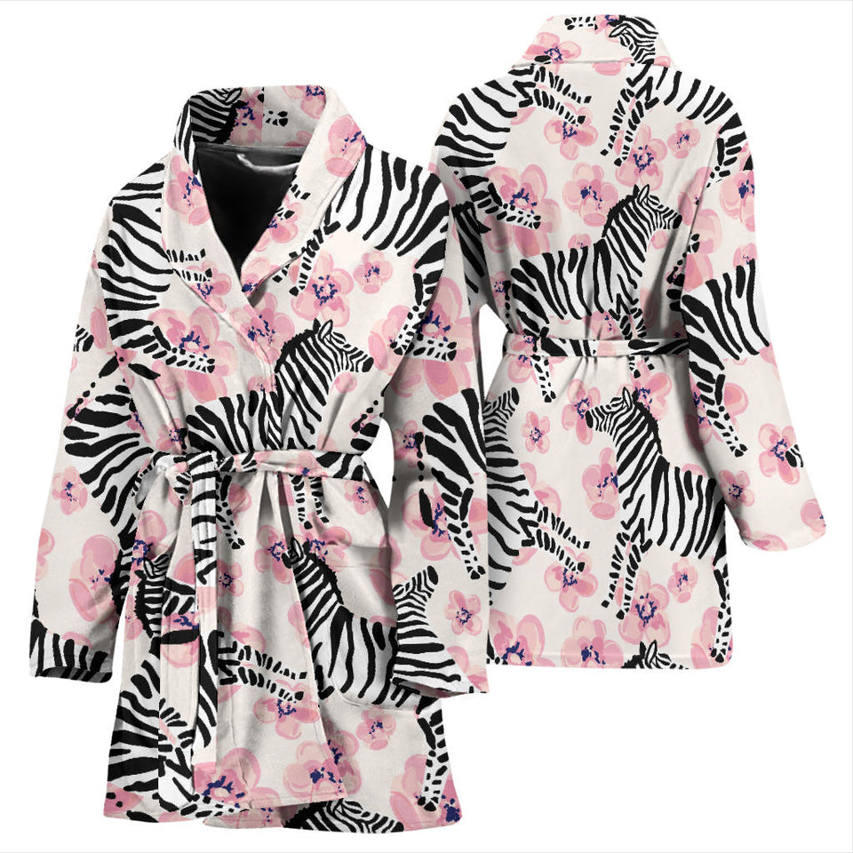 Zebra Pink Flower Background Women'S Bathrobe