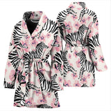 Zebra Pink Flower Background Women'S Bathrobe