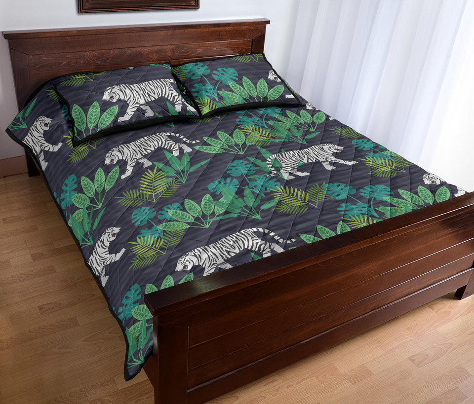 white bengal tigers tropical plant Quilt Bed Set