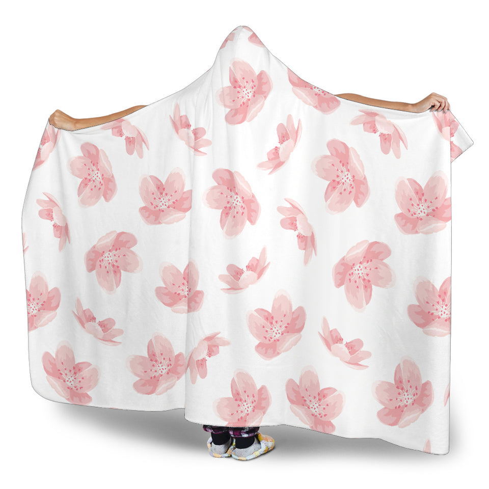 Pink Sakura Cherry Blossom Pattern Hooded Blanket