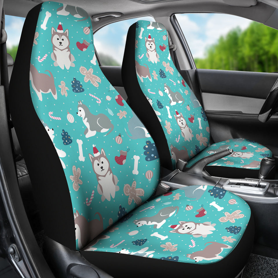 Christmas Cute Siberian Husky Puppie Pattern  Universal Fit Car Seat Covers