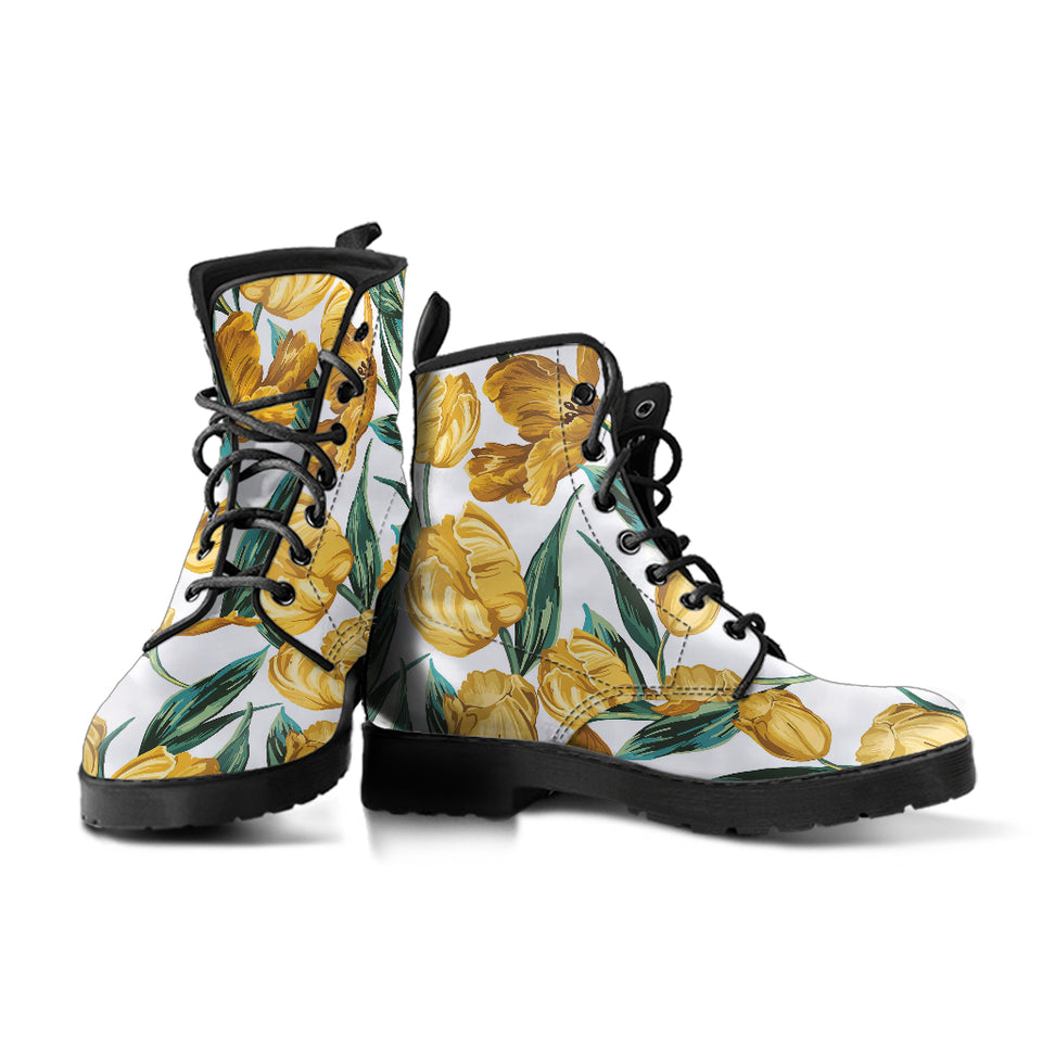 Yellow Tulips Pattern Leather Boots