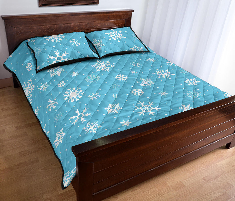 Snowflake pattern blue background Quilt Bed Set