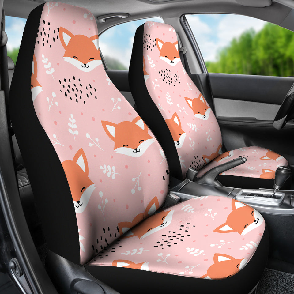 Cute Fox Pattern Pink Background Universal Fit Car Seat Covers