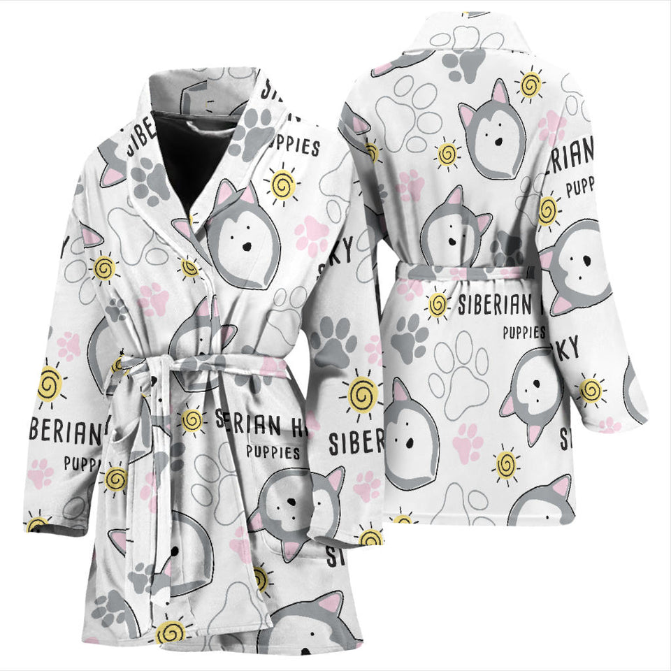 Siberian Husky Design Pattern Women'S Bathrobe