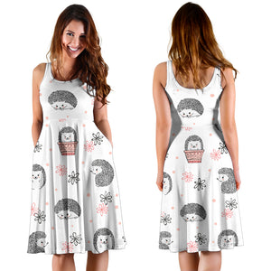Hedgehog Pattern Print Design 02 Sleeveless Midi Dress