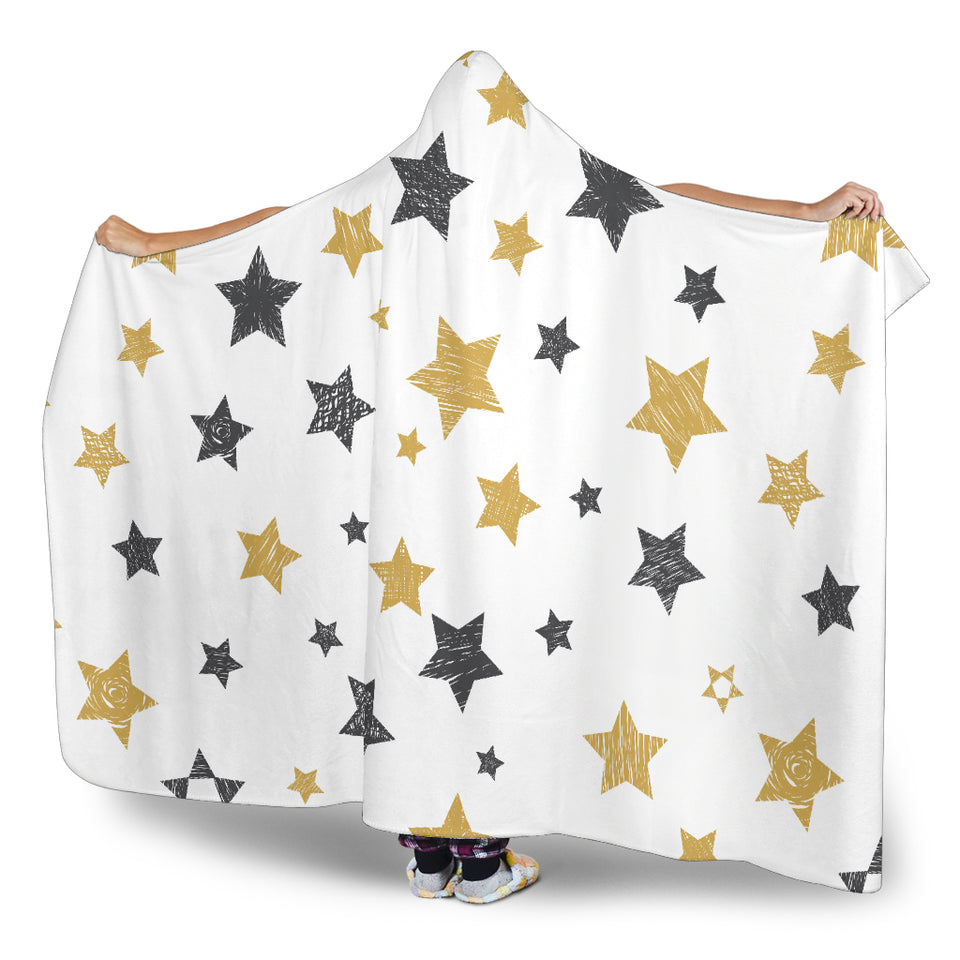 Hand Drawn Gold Black Star Pattern Hooded Blanket