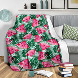 Watermelons Tropical Palm Leaves Pattern Premium Blanket