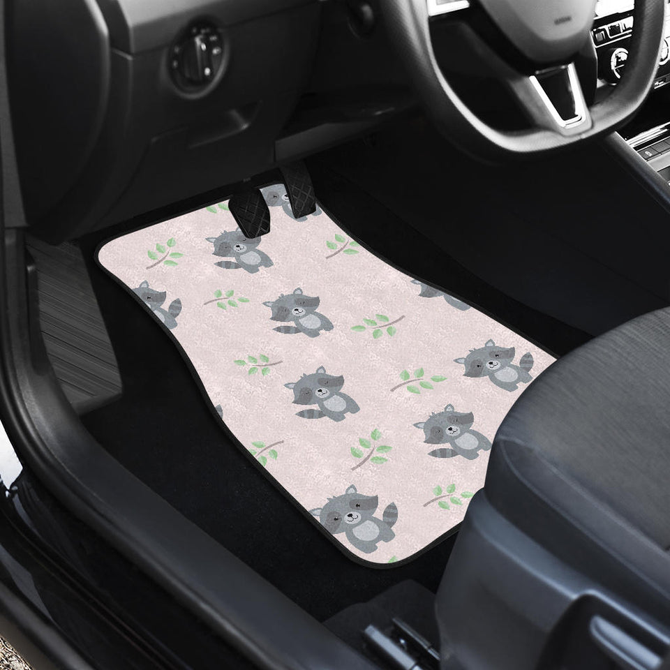 Cute Raccoons Leaves Pattern Front And Back Car Mats