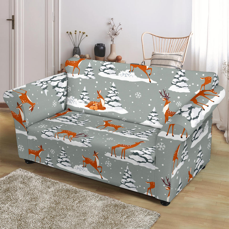 Beautiful Deers Winter Christmas Loveseat Couch Slipcover