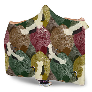 Japanese Cranes Flying Forest Dot Pattern Hooded Blanket