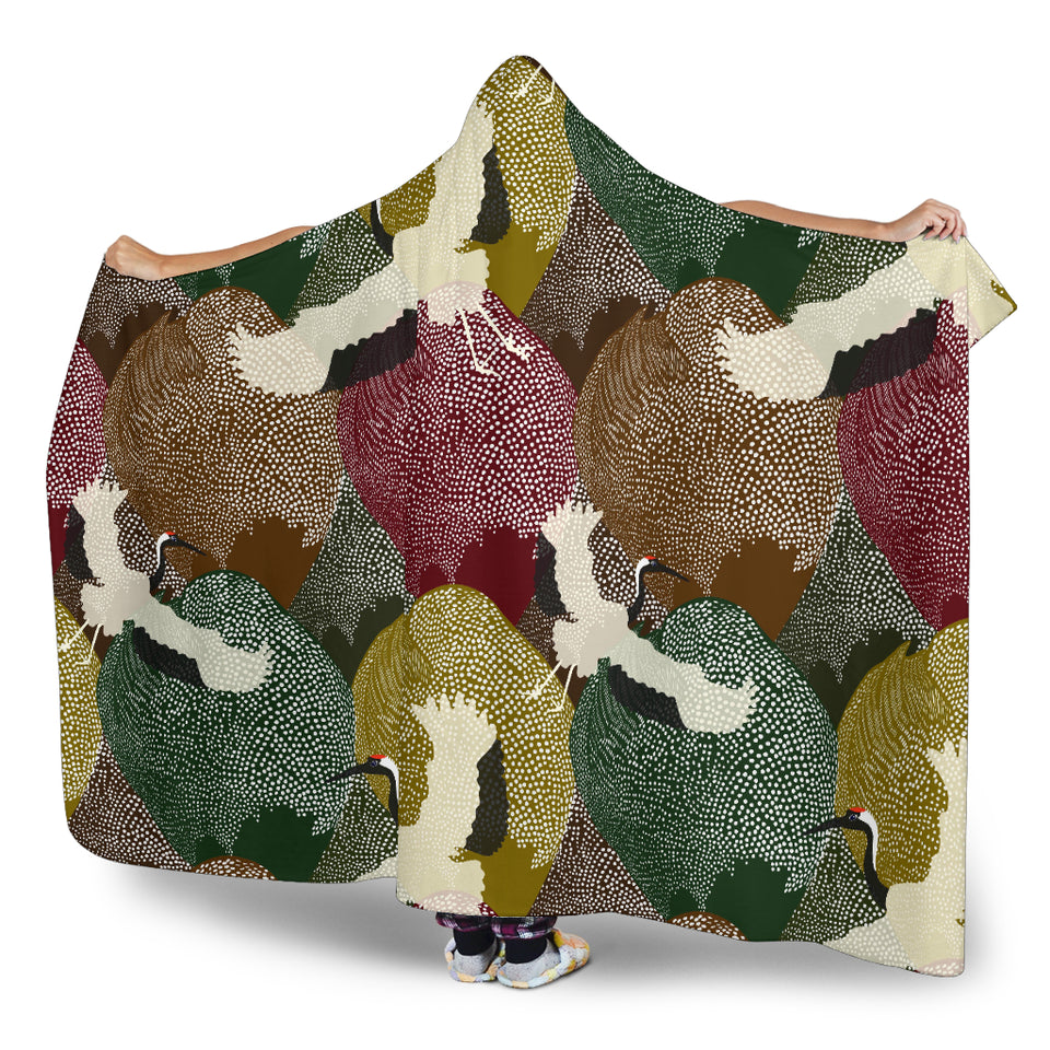 Japanese Cranes Flying Forest Dot Pattern Hooded Blanket