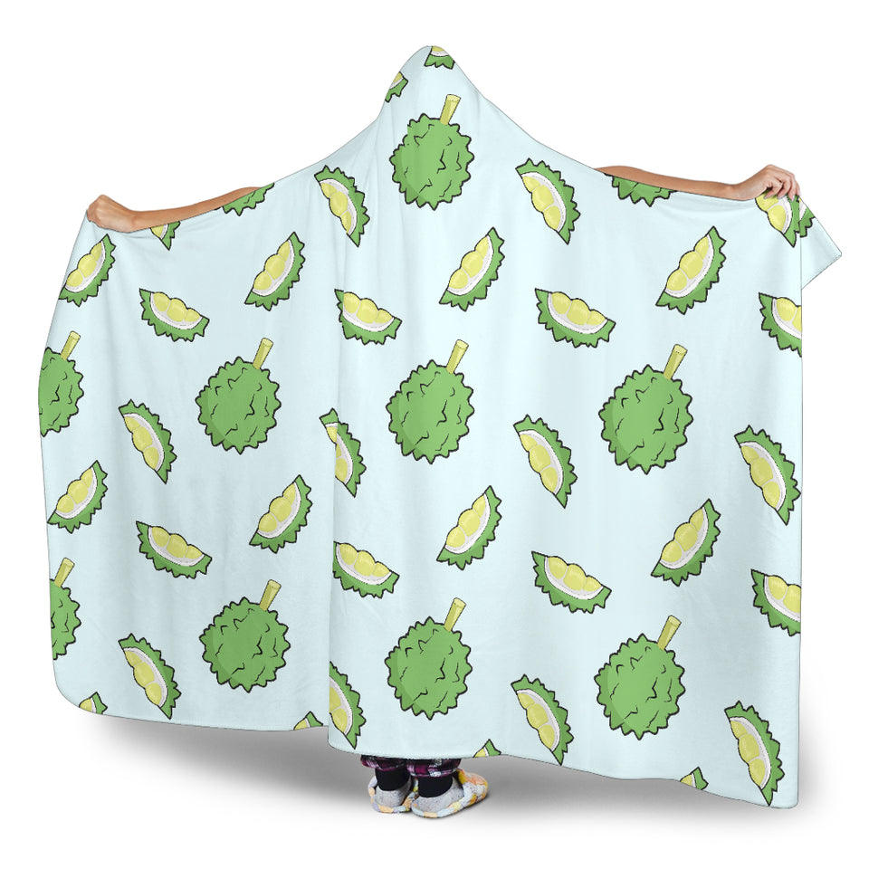 Durian Pattern Blue Background Hooded Blanket