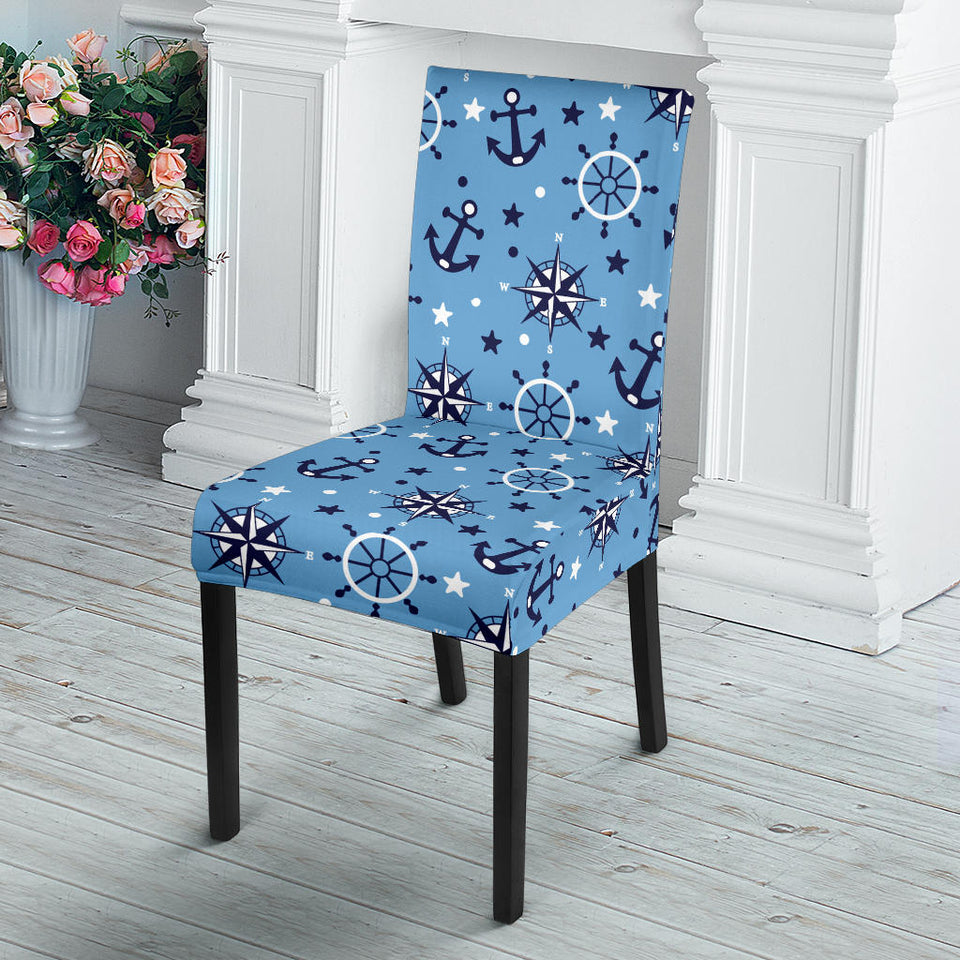 Anchors Rudder Compass Star Nautical Pattern Dining Chair Slipcover