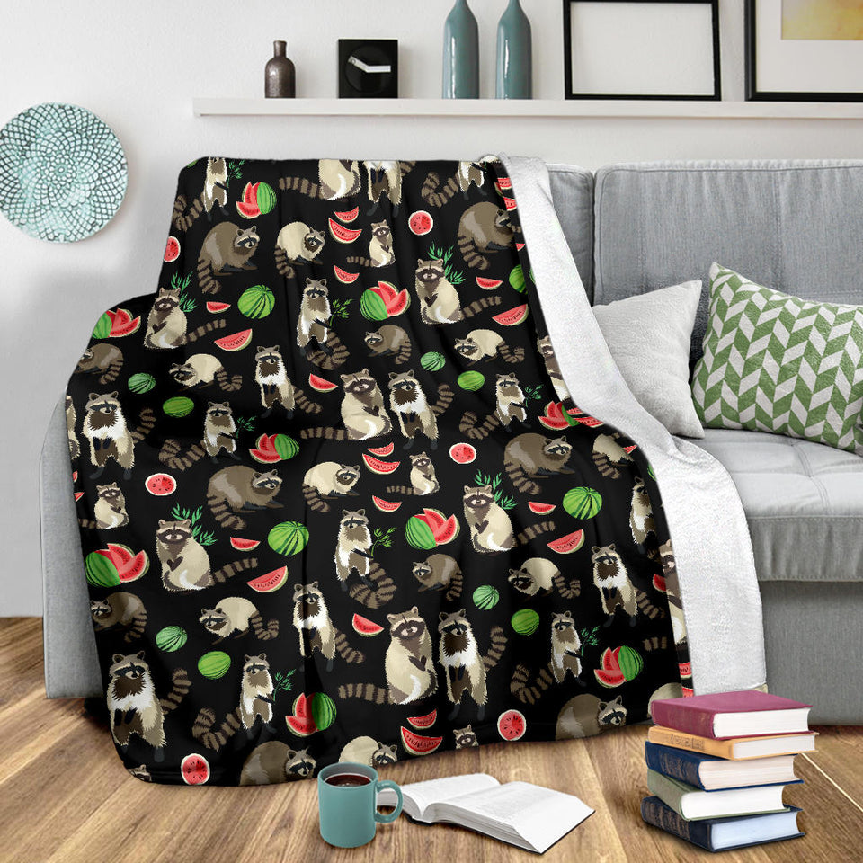 Raccoon Watermelon Pattern Premium Blanket