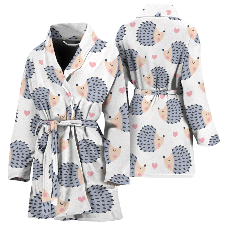 Hedgehog Pattern Print Design 04 Women's Bathrobe