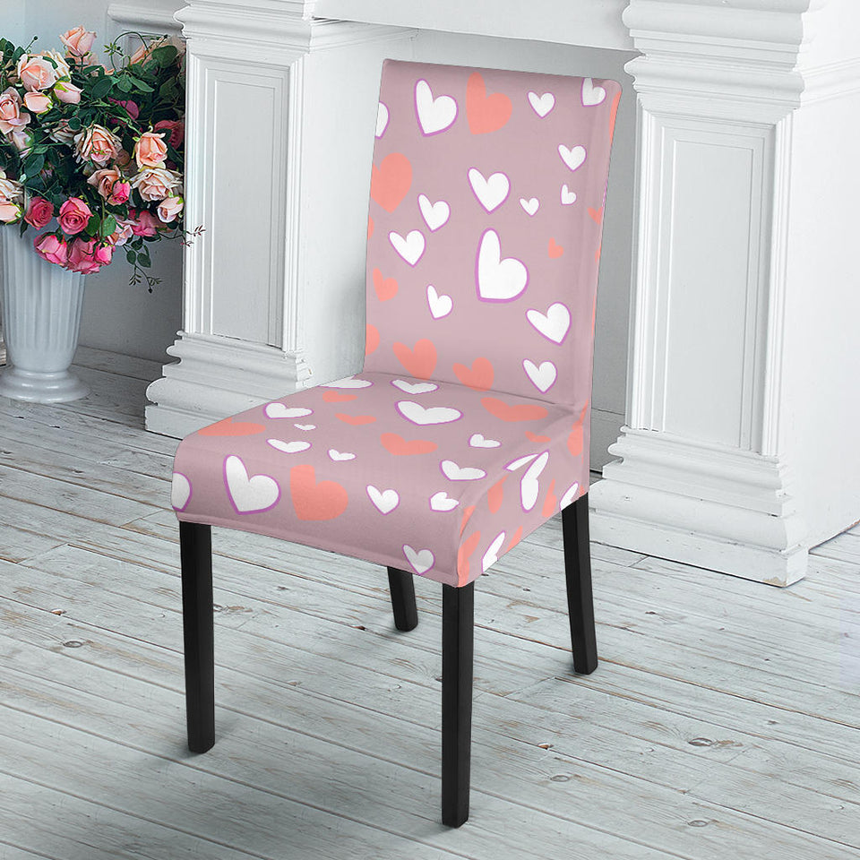 Coral White Heart Pattern Dining Chair Slipcover