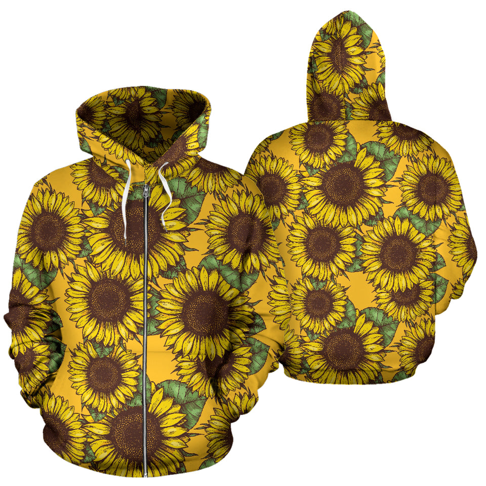 Sunflower Pattern Zip Up Hoodie