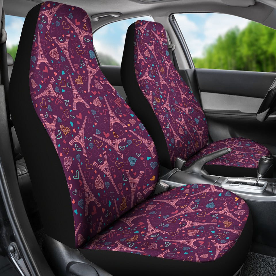 Eiffel Tower Heart Pattern Print Design 04 Universal Fit Car Seat Covers