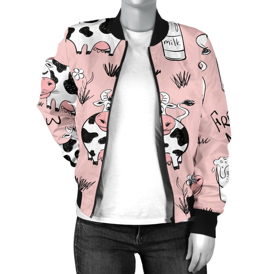 Cows Milk Product Pink Background Women'S Bomber Jacket