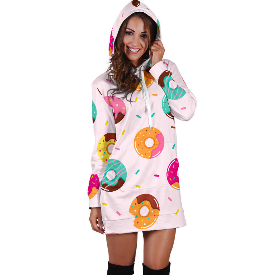 Donut Pattern Glaze Pink Background Women'S Hoodie Dress