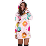Donut Pattern Glaze Pink Background Women'S Hoodie Dress
