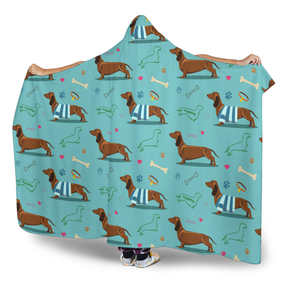 Dachshund Decorative Background Hooded Blanket