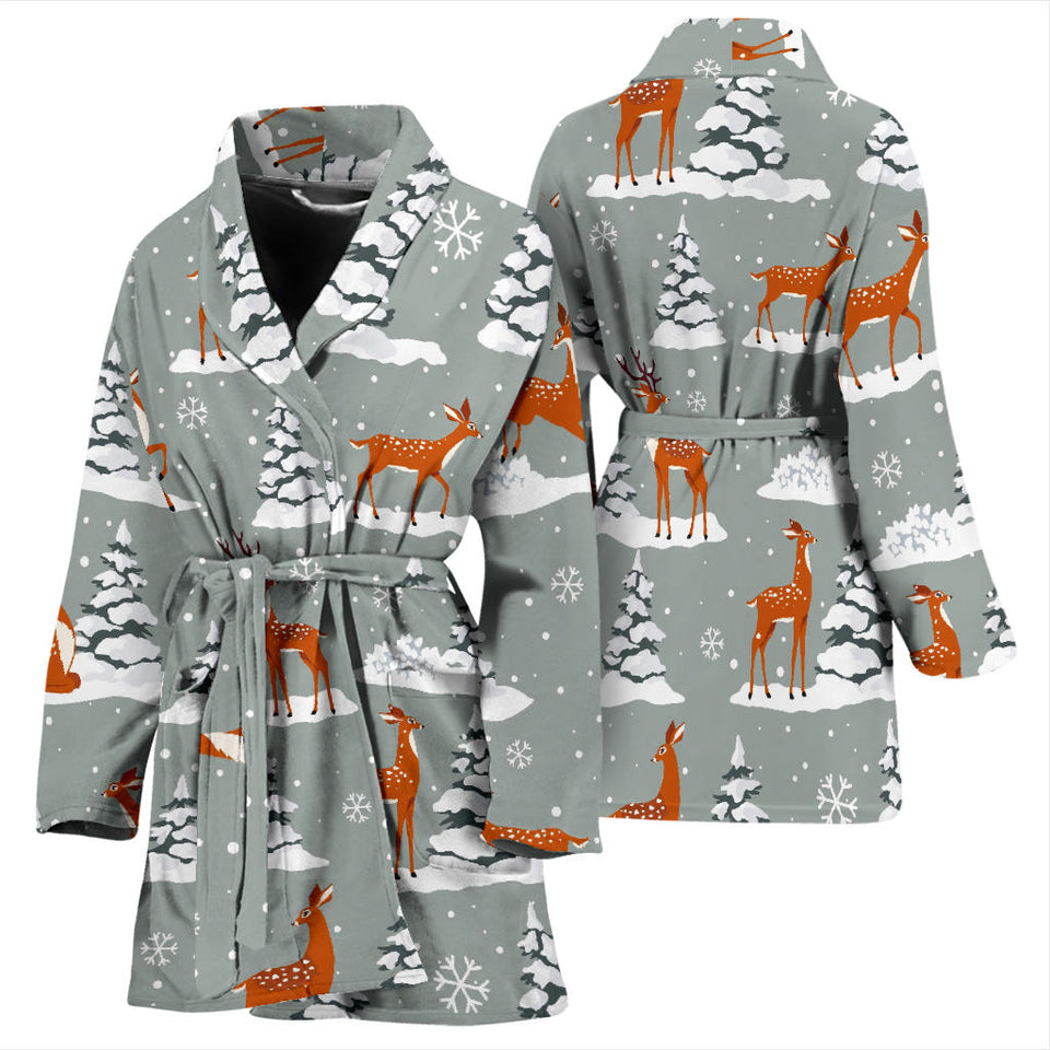 Beautiful Deers Winter Christmas Women'S Bathrobe