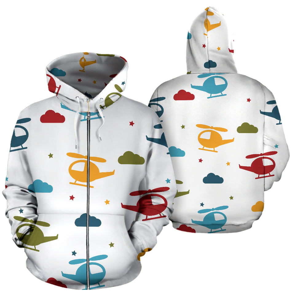 Colorful Helicopter Pattern Zip Up Hoodie