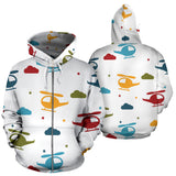 Colorful Helicopter Pattern Zip Up Hoodie