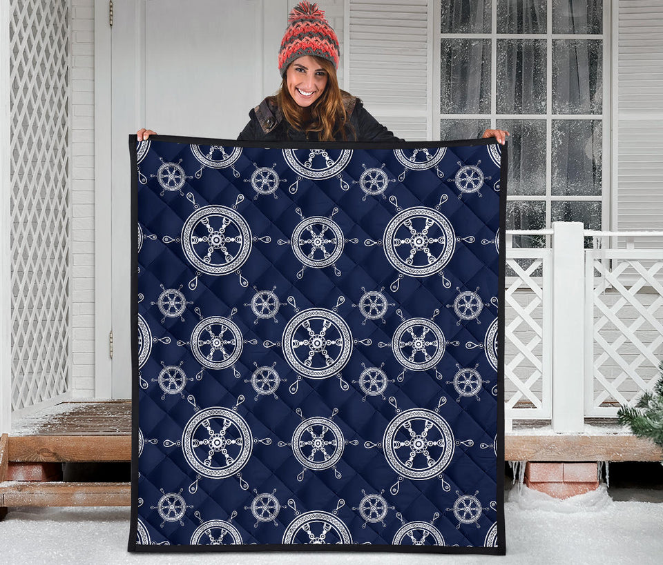 Nautical Steering Wheel Design Pattern Premium Quilt