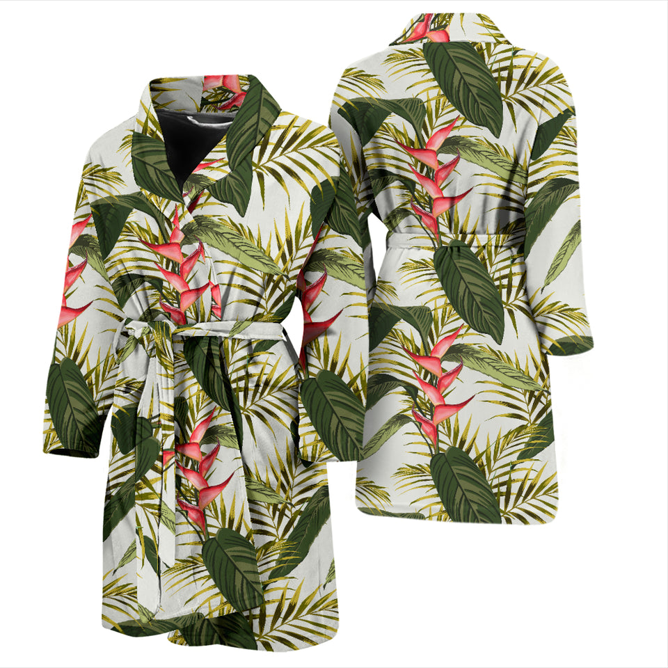 Heliconia Palm And Monstera  Leaves Pattern Men'S Bathrobe