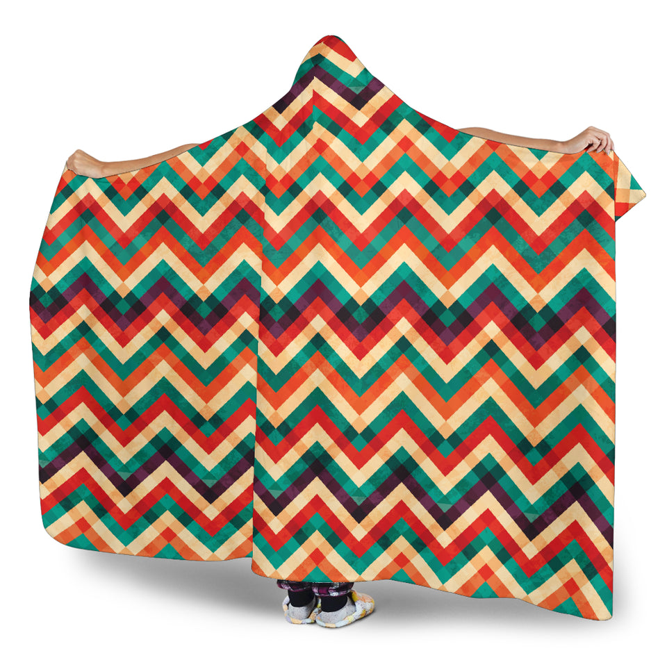 Zigzag  Chevron Colorful Pattern Hooded Blanket