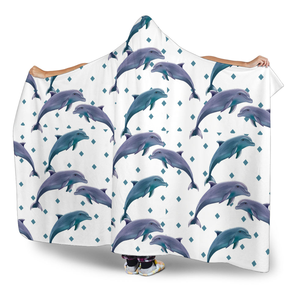 Dolphins Pattern Dotted Background Hooded Blanket