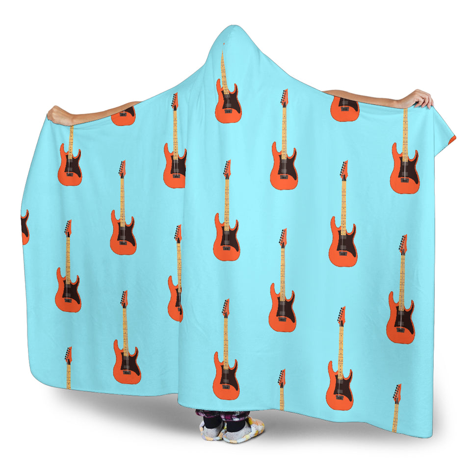 Electric Guitar Pattern Light Blue Background Hooded Blanket