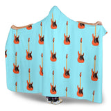 Electric Guitar Pattern Light Blue Background Hooded Blanket