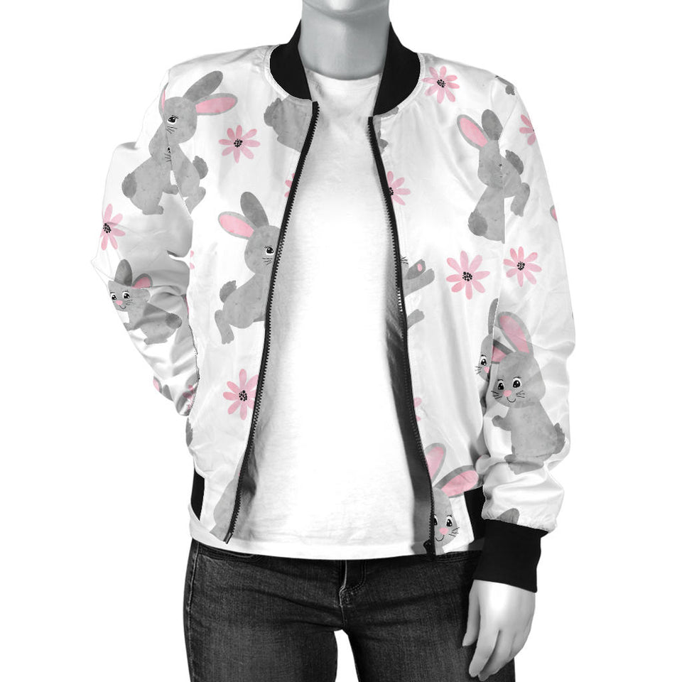 Watercolor Cute Rabbit Pattern Women'S Bomber Jacket