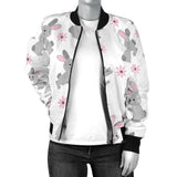 Watercolor Cute Rabbit Pattern Women'S Bomber Jacket