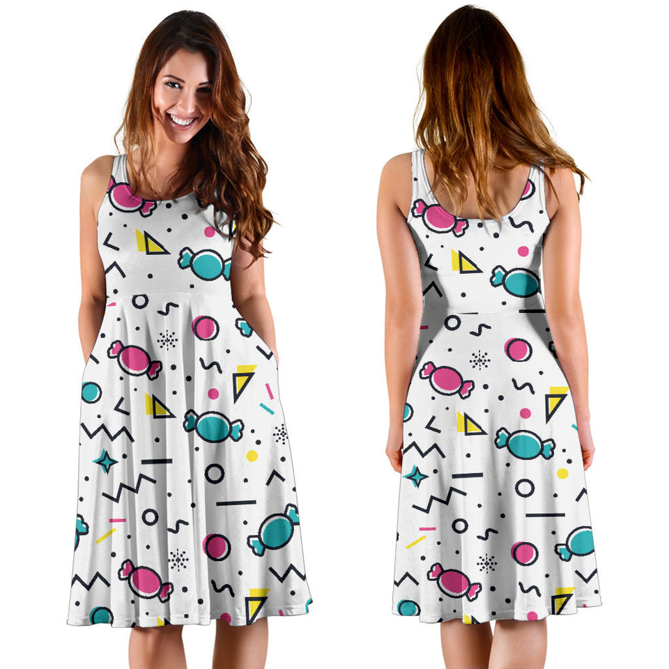Candy Design Pattern Sleeveless Midi Dress