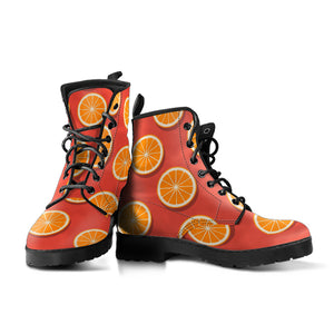 Oranges Pattern Red Background Leather Boots