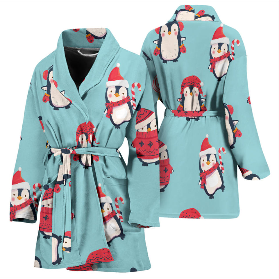 Cute Penguin Christmas  Design Pattern Women'S Bathrobe