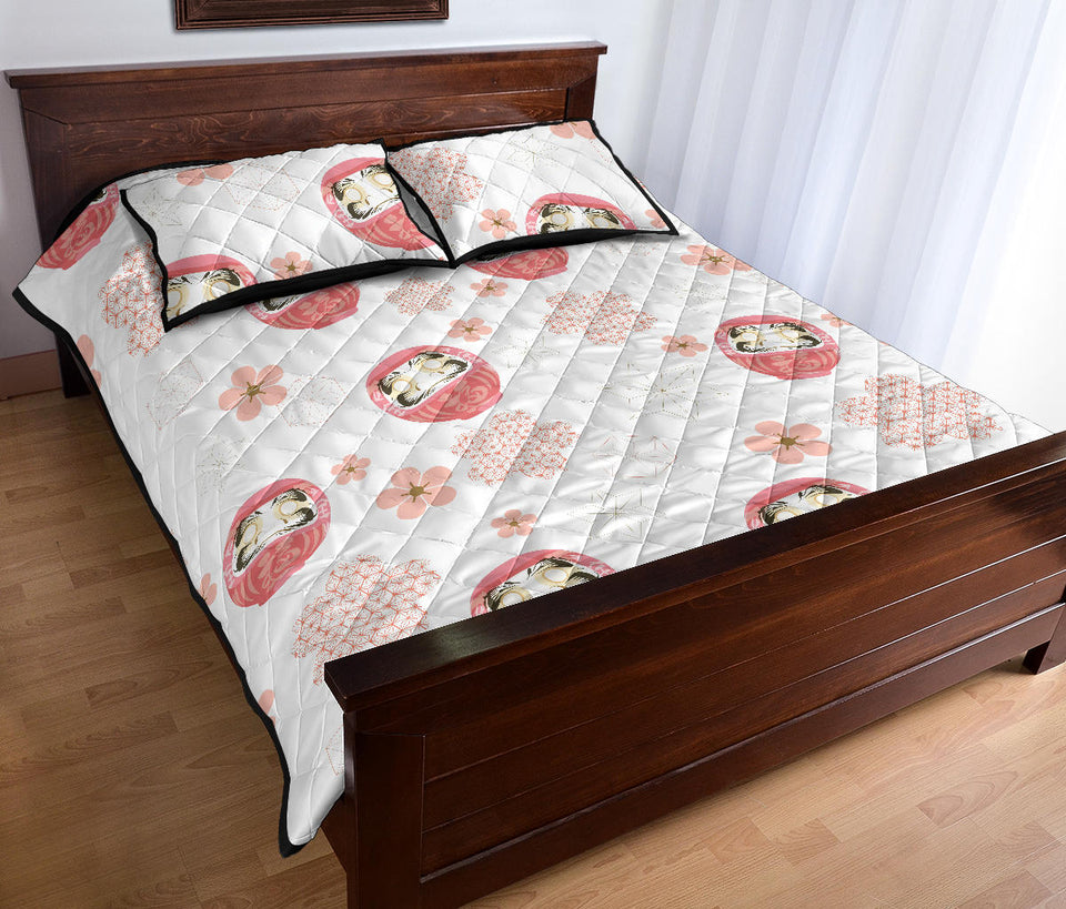 Daruma japanese wooden doll cherry blossom flower pattern Quilt Bed Set