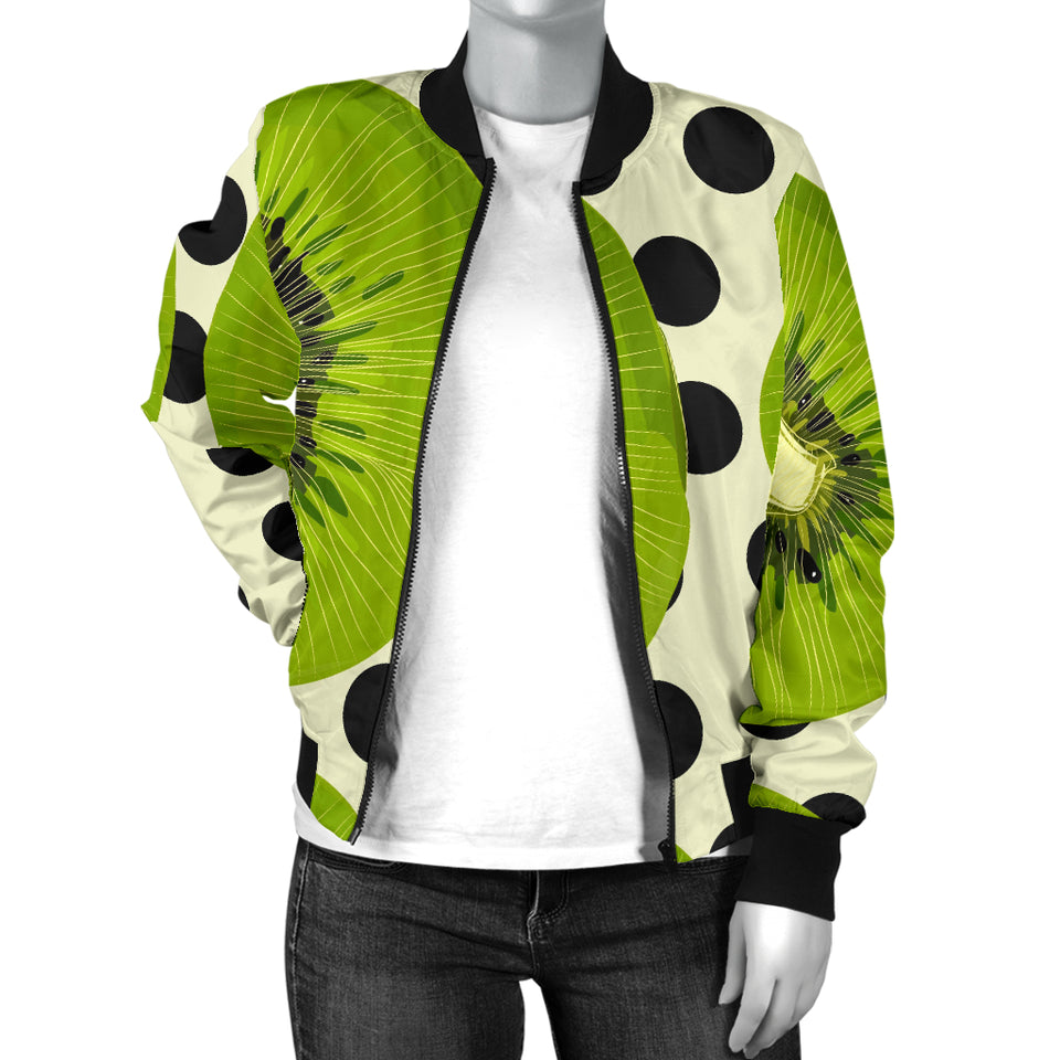 Kiwi Black Dot Background Women'S Bomber Jacket