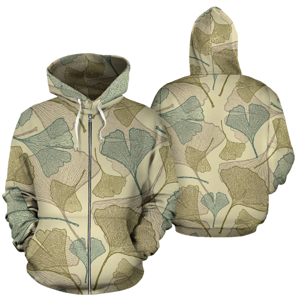 Ginkgo Leaves Design Pattern Zip Up Hoodie