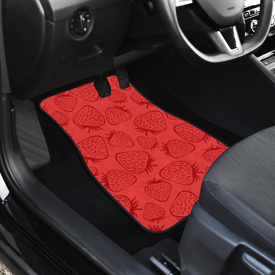 Strawberry Pattern Red Background Front And Back Car Mats