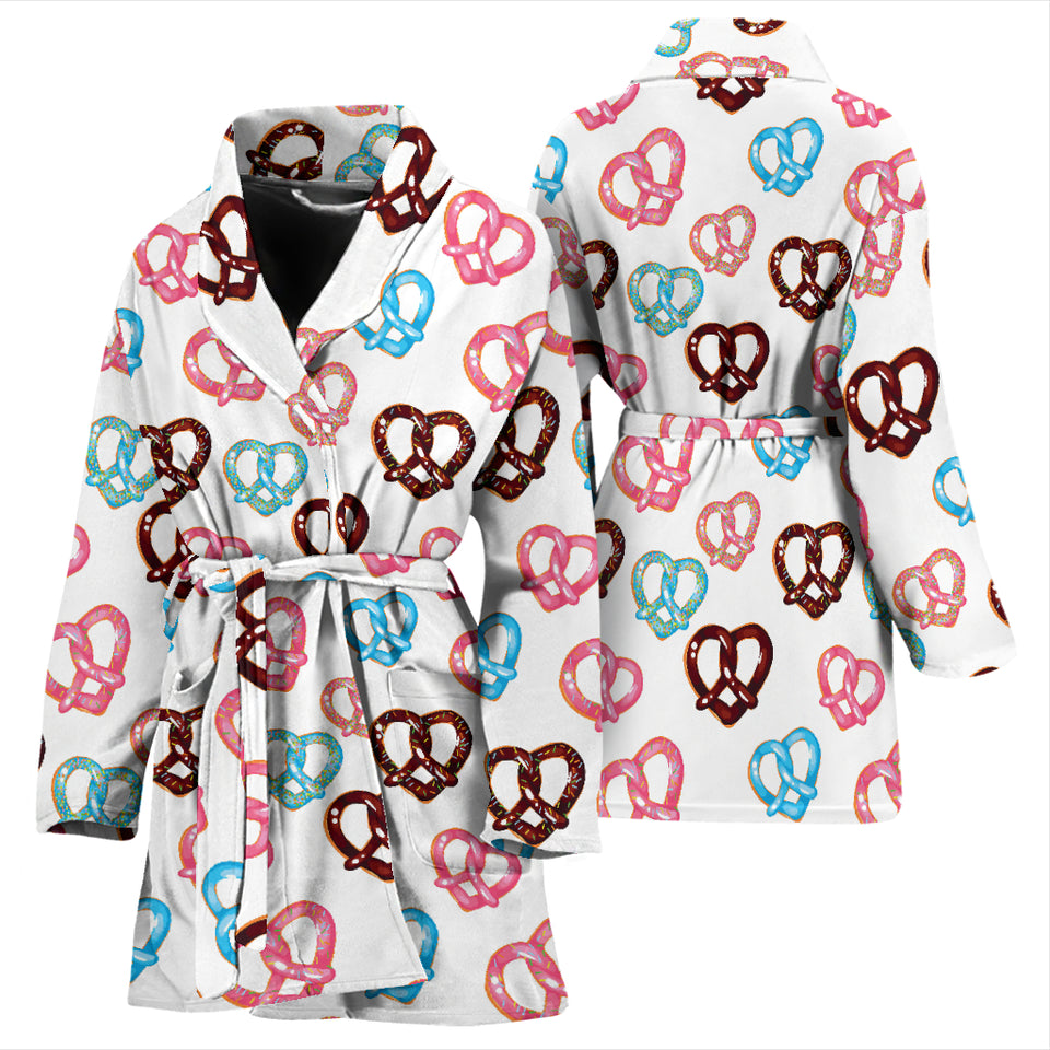 Pretzels Pattern Print Design 04 Women's Bathrobe