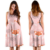 Cute Fox Pattern Pink Background Sleeveless Midi Dress