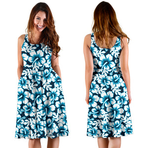Hibiscus Pattern Print Design 04 Sleeveless Midi Dress
