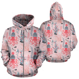 Octopus Winter Hat Garland Fish Candy Seaweed Coral Starfish Zip Up Hoodie