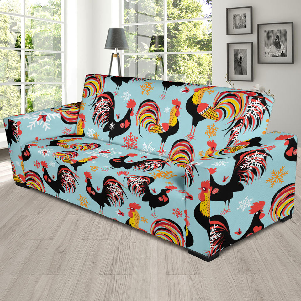 Rooster Chicken Cock Snowfalke Sofa Slipcover